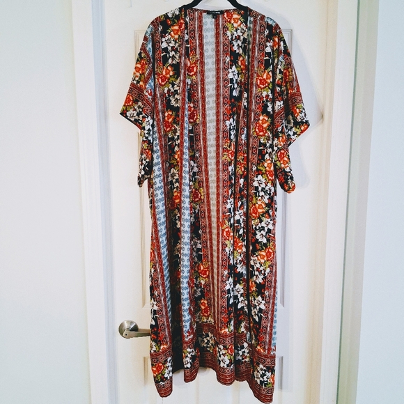 Boho Floral Duster Cardigan Robe Long Length Flowy Plus Size 2x Bohemian Gypsy - Picture 1 of 13